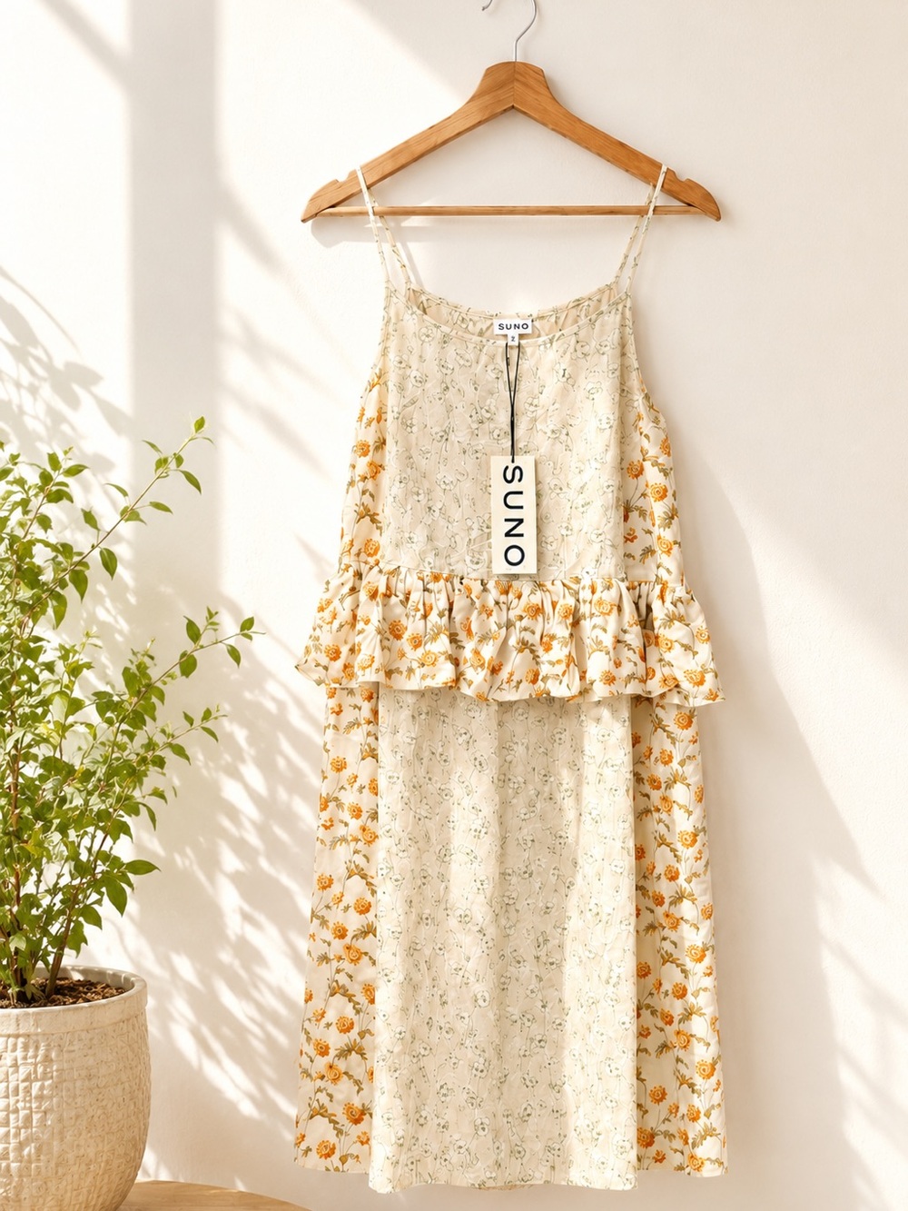 SUNO New York 100% Silk Floral Peplum Slip Dress NWT Size 2 Made USA